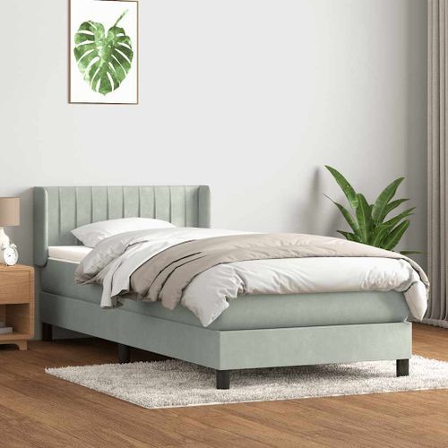 Sommier à lattes de lit et matelas gris clair 90x220 cm velours - Photo n°3; ?>