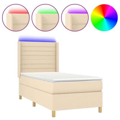Sommier tapissier avec matelas et LED Crème 100x200 cm Tissu - Photo n°2; ?>