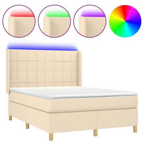 Sommier tapissier avec matelas et LED Crème 140x190 cm Tissu - Photo n°2; ?>