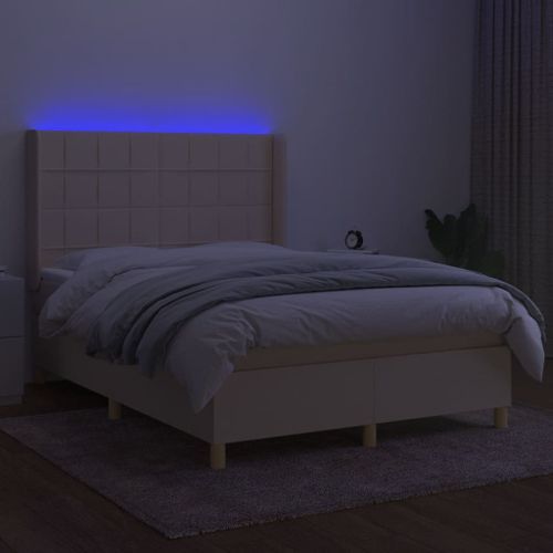 Sommier tapissier avec matelas et LED Crème 140x190 cm Tissu - Photo n°3; ?>