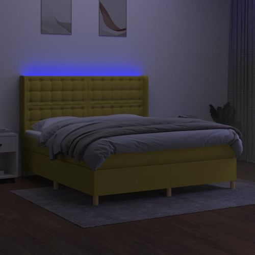 Lit à sommier tapissier avec matelas et LED Vert 160x200 cm Tissu - Photo n°3; ?>