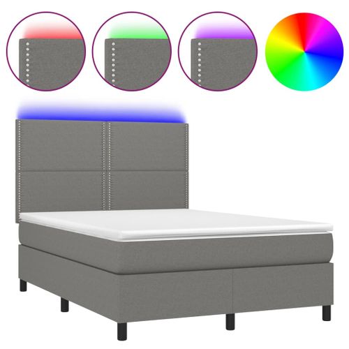 Sommier tapissier et matelas et LED Gris foncé 140x200 cm Tissu - Photo n°2; ?>