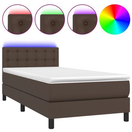 Sommier tapissier et matelas et LED Marron 80x200 cm Similicuir - Photo n°2; ?>