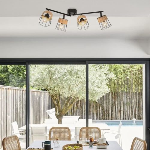 Spot Indah - Métal et rotin - 4 L - E14 - 40 W - Noir - COREP - Photo n°2; ?>