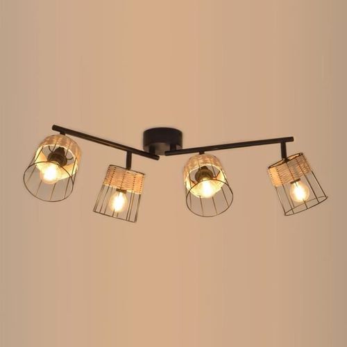 Spot Indah - Métal et rotin - 4 L - E14 - 40 W - Noir - COREP - Photo n°3; ?>