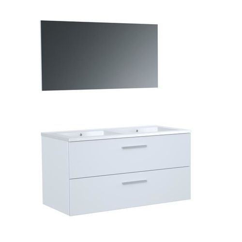 START Meuble salle de bain double vasque + miroir L 100 cm - 2 tiroirs a fermeture ralenties - Blanc - Photo n°2; ?>