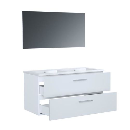 START Meuble salle de bain double vasque + miroir L 100 cm - 2 tiroirs a fermeture ralenties - Blanc - Photo n°3; ?>