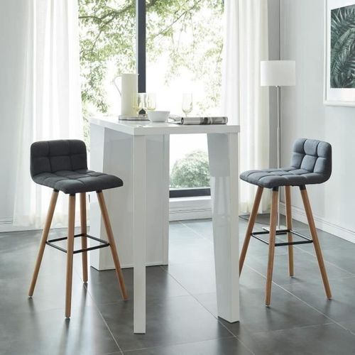 STINA Lot de bar 2 tabourets de bar en bois hetre massif - Revetement tissu gris anthracite - Scandinave - L 42 x P 49 cm - Photo n°3; ?>