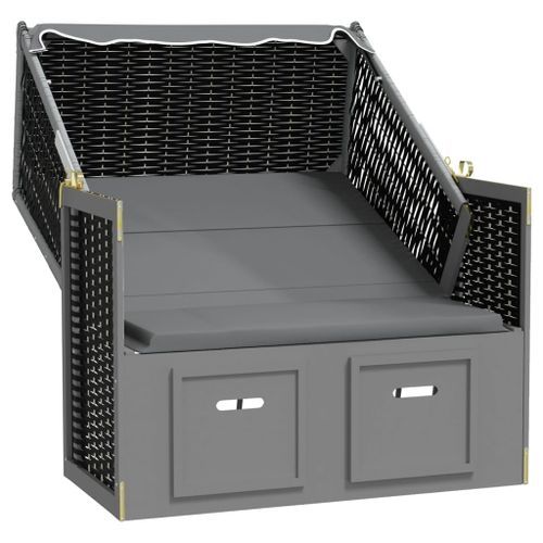 Strandkorb avec auvent Résine tressée et bois solide Anthracite 2 - Photo n°3; ?>