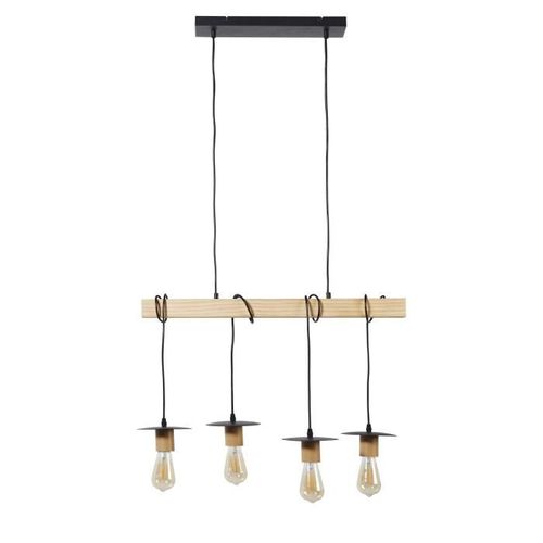 Suspension 4 Lampes - Abat-jour disque - Métal noir et bois - NEW DETROIT - Photo n°3; ?>