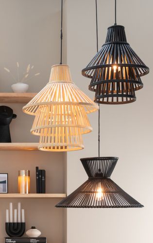 Suspension lampe exotique en bambou noir Niga - Lot de 2 - Photo n°3; ?>