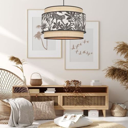 Suspension Milo - Coton imprimé et raphia - Ø 38 cm - Raphia et sapajou - Photo n°3; ?>