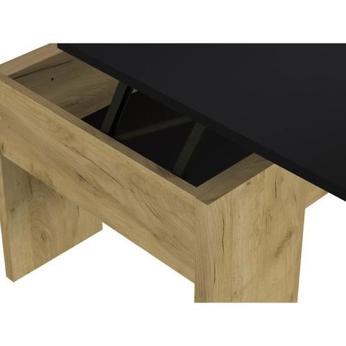 Table basse - Décor chene et noir - Relevable - L 100 x P 50 x H 44 cm -  HAPPY - Zoma