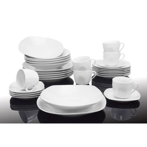 T1003048-60X - Service de table 60 pieces - Porcelaine - Forme faux carrée - Blanc - Photo n°2; ?>