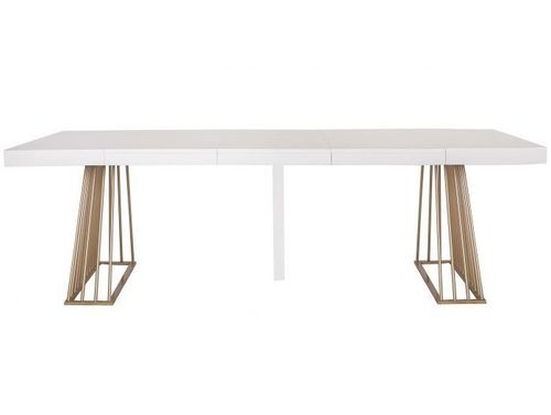 Table extensible bois blanc et pieds métal doré 4 à 10 personnes L 100 à 240 cm Loïs - Photo n°3; ?>