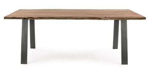 Table à manger 10 places bois d'acacia et pieds acier gris Denia 200 cm - Photo n°2; ?>