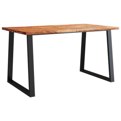 Table à manger 140x80x75 cm bois d'acacia solide à bord vif - Photo n°2; ?>