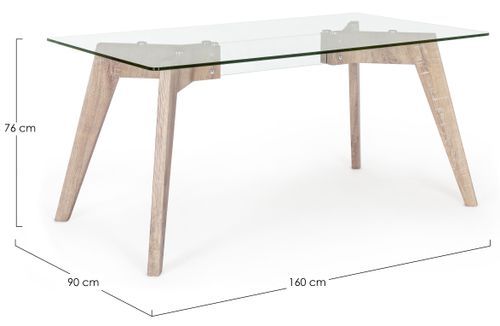 Table à manger 6 places bois naturel et verre trempé Anya 160 cm - Photo n°3; ?>
