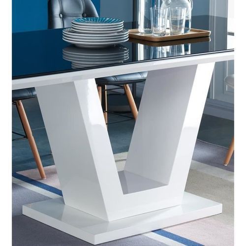 Table a manger 8 personnes contemporain - Blanc brillant + Plateau en verre trempée noir - L 180 cm - Photo n°3; ?>