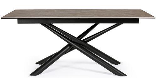 Table à manger 8 places céramique marron et acier noir Seray 180 cm - Photo n°2; ?>