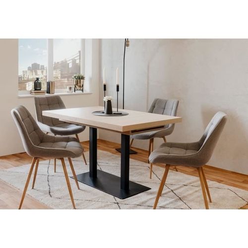 Table a manger a rallonge - Style industriel - Décor chene sonoma et noir - L 120-200 x P 80 x H 75 cm - Photo n°3; ?>
