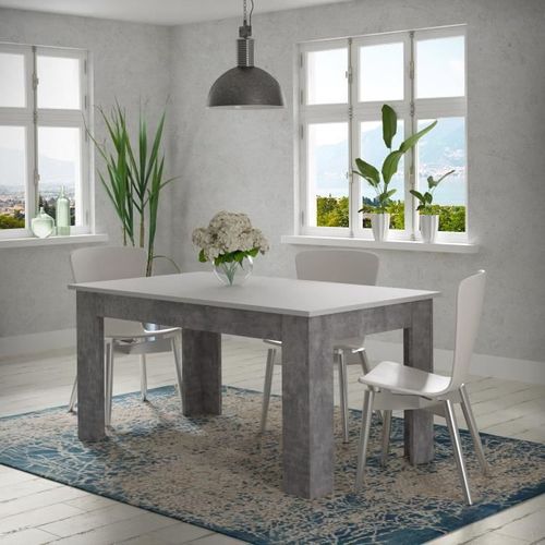 Table a manger - Blanc et béton gris clair - PILVIL - 160 x I90 x H 75 cm - Photo n°3; ?>