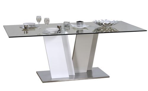 Table à manger blanc et gris brillant et métal Kido - Photo n°2; ?>