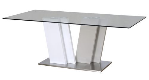 Table à manger blanc et gris brillant et métal Kido - Photo n°3; ?>