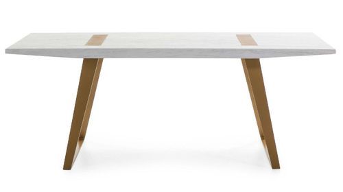 Table à manger bois blanc et pieds métal doré 200 cm - Photo n°2; ?>
