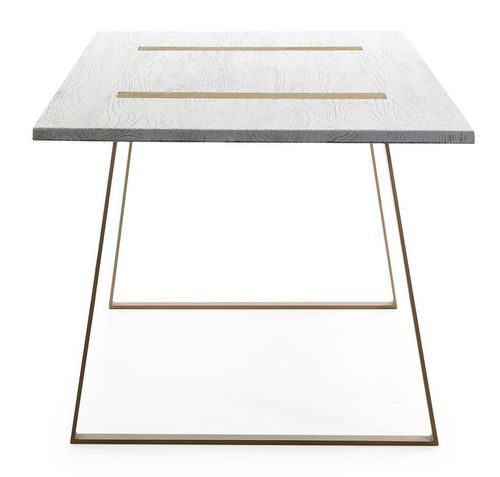Table à manger bois blanc et pieds métal doré 200 cm - Photo n°3; ?>