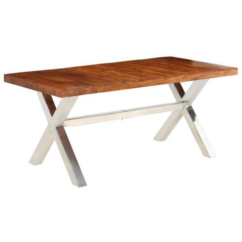 Table à manger bois d'acacia et acier inoxydable Babola 180 cm - Photo n°2; ?>