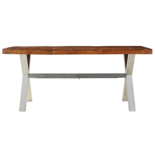 Table à manger bois d'acacia et acier inoxydable Babola 180 cm - Photo n°3; ?>
