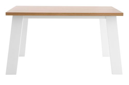 Table à manger bois d'hévéa avec placage chêne et pieds laqué blanc Loubo 140 cm - Photo n°2; ?>
