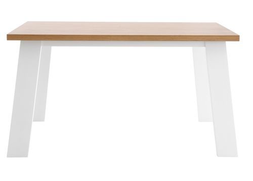 Table à manger bois d'hévéa avec placage chêne et pieds laqué blanc Loubo 160 cm - Photo n°2; ?>