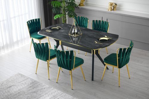 Table à manger bois effet marbre noir Kibona 180 cm - Photo n°2; ?>