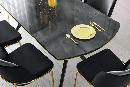 Table à manger bois effet marbre noir Kibona 180 cm - Photo n°3; ?>