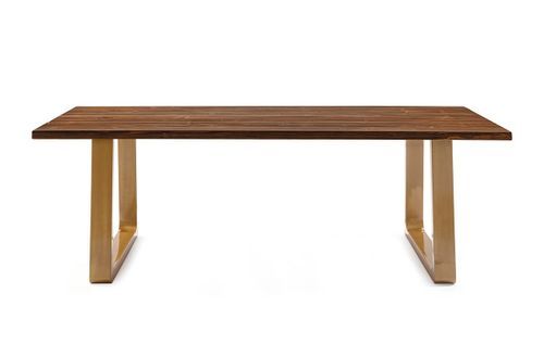 Table à manger bois foncé et pieds métal doré Liva 220 cm - Photo n°2; ?>