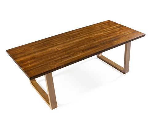 Table à manger bois foncé et pieds métal doré Liva 220 cm - Photo n°3; ?>