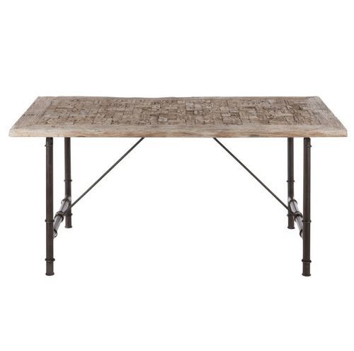 Table à manger bois massif clair vieilli et métal noir Veeda - Photo n°3; ?>