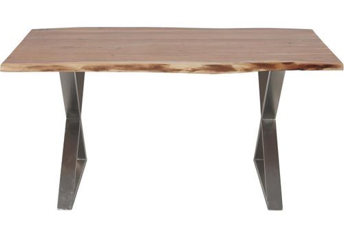 Table à manger bois massif et pieds en croix acier chromé Kiwa 160 cm - Photo n°2; ?>