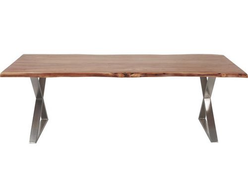 Table à manger bois massif et pieds en croix acier chromé Kiwa 240 cm - Photo n°2; ?>