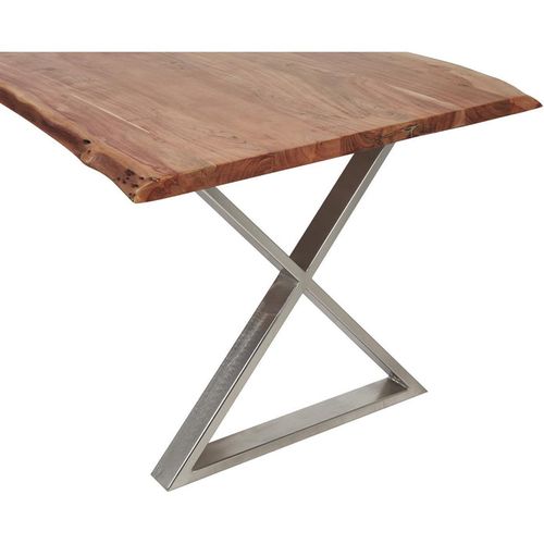 Table à manger bois massif et pieds en croix acier chromé Kiwa 240 cm - Photo n°3; ?>