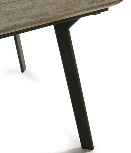 Table à manger bois massif gris et pieds métal noir 200 cm - Photo n°2; ?>