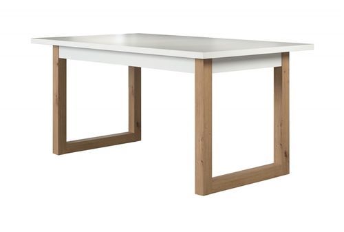 Table à manger bois MDF blanc et bois clair Maria L 160 cm - Photo n°3; ?>