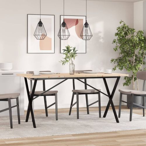 Table à manger cadre en X 140x80x75,5 cm bois pin massif fonte - Photo n°3; ?>