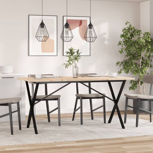 Table à manger cadre en X 160x80x75,5 cm bois pin massif fonte - Photo n°3; ?>