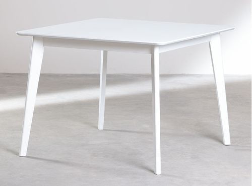 Table à manger carrée bois d'hévéa blanc Kise 100 cm - Photo n°2; ?>