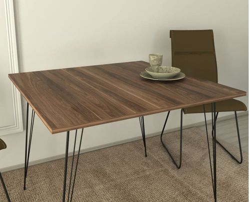 Table à manger carrée bois marron et pieds en forme d'épingles acier noir Kizone 90 cm - Photo n°2; ?>