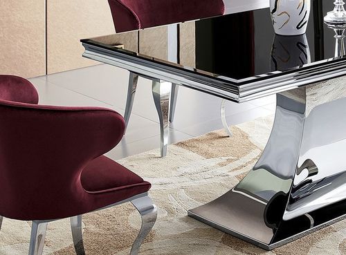Table à manger design acier chromé et noir trempé Dazer 180 cm - Photo n°2; ?>