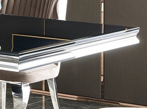 Table à manger design acier inoxydable poli et verre trempé noir Milla 180 cm - Photo n°3; ?>